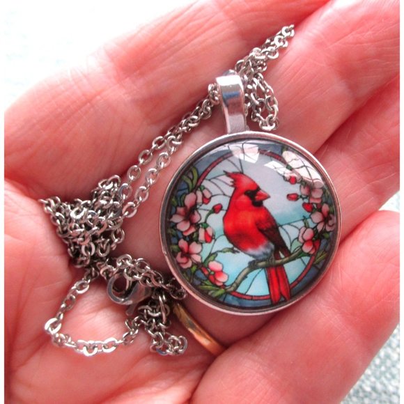 New Cardinal Pendant Necklace Stainless Chain Bird Lover Watcher Jewelry - Picture 5 of 8